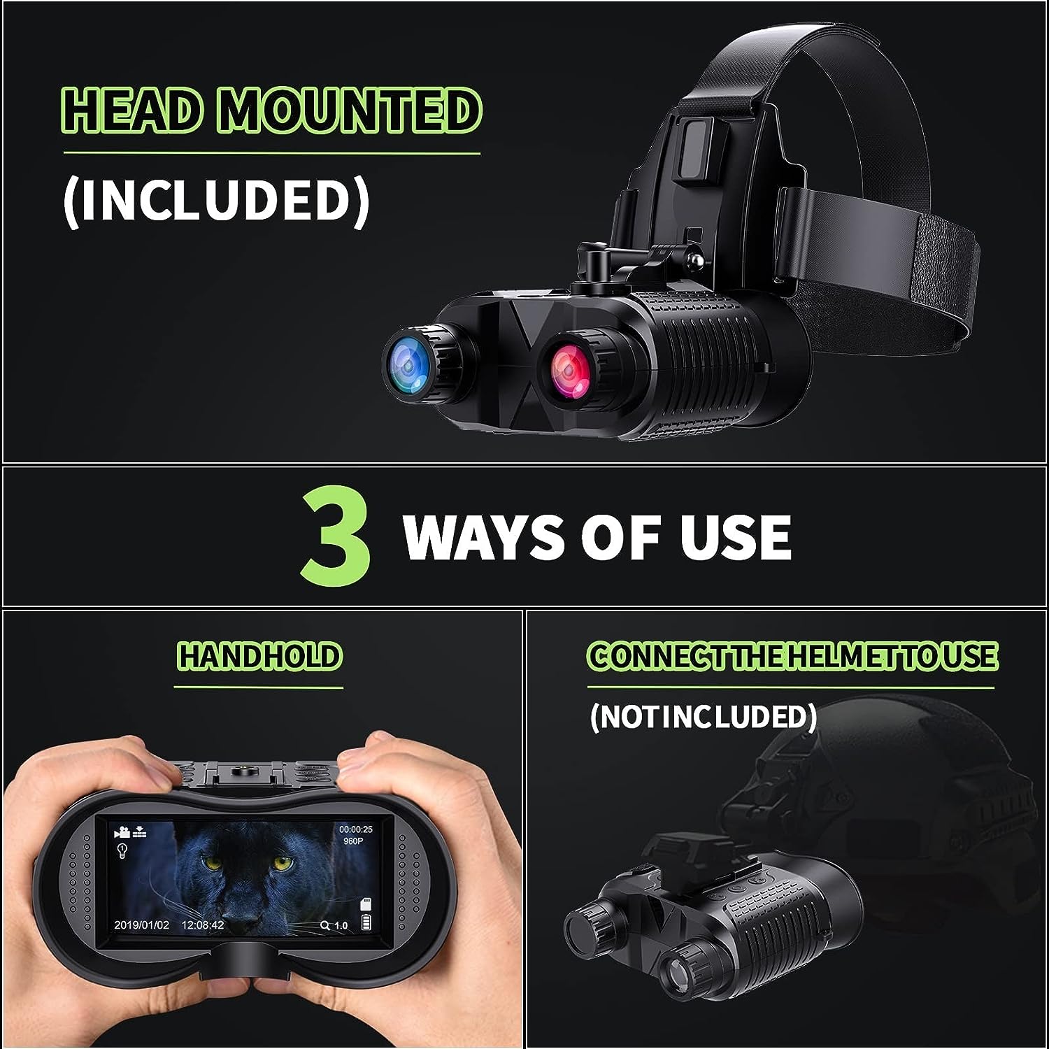 Helmet night vision binoculars